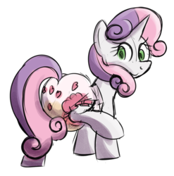 Size: 1280x1293 | Tagged: safe, artist:zalakir, sweetie belle, pony, g4, diaper, diaper fetish, female, fetish, missing cutie mark, non-baby in diaper, older, older sweetie belle, poofy diaper, raised leg, simple background, smiling, solo, urine, wet diaper, white background