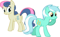 Size: 1838x1153 | Tagged: safe, artist:oceanbreezebrony, bon bon, lyra heartstrings, sweetie drops, earth pony, pony, g4, eyes on the prize, female, lesbian, looking at butt, ship:lyrabon, shipping, show accurate, simple background, transparent background, vector