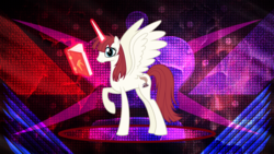 Size: 3840x2160 | Tagged: safe, artist:laszlvfx, artist:php11, artist:vectorshy, edit, oc, oc only, oc:fausticorn, alicorn, pony, book, female, glowing horn, high res, horn, magic, mare, solo, telekinesis, wallpaper, wallpaper edit