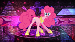 Size: 3840x2160 | Tagged: safe, artist:laszlvfx, artist:multiversecafe, edit, pinkie pie, earth pony, pony, g4, cute, element of laughter, female, funny, happy, high res, older, solo, tol, wallpaper, wallpaper edit