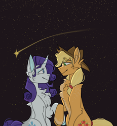 Size: 830x900 | Tagged: safe, artist:cabbage0venom, applejack, rarity, pony, g4, female, holding hooves, lesbian, looking at each other, ship:rarijack, shipping, shooting star, stars