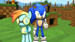 Size: 1920x1080 | Tagged: safe, artist:hypersonicracer, rainbow dash, g4, 3d, crossover, green hill zone, male, sonic the hedgehog, sonic the hedgehog (series)