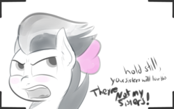 Size: 1280x800 | Tagged: safe, artist:cosmonaut, rumble, pegasus, pony, g4, blushing, bow, hair bow, male, monochrome, sketch, solo