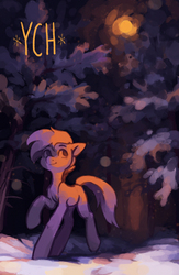 Size: 1713x2634 | Tagged: safe, artist:koviry, pony, commission, night, smiling, snow, solo, winter, your character here