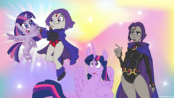 Size: 1920x1080 | Tagged: safe, artist:atariboy2600, twilight sparkle, alicorn, pony, g4, g4.5, my little pony: pony life, raven (dc comics), tara strong, taraception, teen titans, teen titans go, twilight sparkle (alicorn), twiraven, voice actor joke