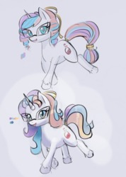 Size: 1180x1658 | Tagged: artist needed, safe, potion nova, pony, unicorn, blue eyes, curly hair, female, glasses, long mane, mare, multicolored hair, short mane, simple background, sketch, tail bun, unshorn fetlocks, white background, white coat