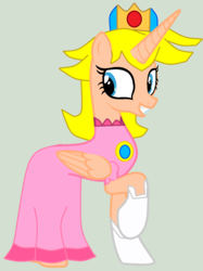 Size: 888x1188 | Tagged: safe, artist:chaostrical, artist:twidashfan1234, alicorn, pony, alicornified, base used, clothes, concave belly, crossover, crown, dress, gloves, jewelry, nintendo, ponified, princess peach, race swap, regalia, slender, super mario bros., thin