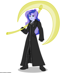Size: 2409x2754 | Tagged: safe, artist:gamerpen, princess luna, vice principal luna, equestria girls, g4, clothes, commission, crossover, disney, female, high res, kingdom hearts, organization xiii, scythe, simple background, solo, transparent background, video game crossover, weapon