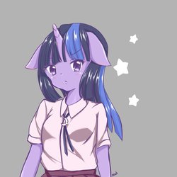 Size: 2048x2048 | Tagged: safe, artist:moh_mlp2, twilight sparkle, anthro, g4, blue hair, blushing, cute, female, floppy ears, gray background, high res, looking at you, simple background, solo, stars, twiabetes