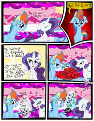 Size: 3500x4500 | Tagged: dead source, safe, artist:becauseimpink, rainbow dash, rarity, pegasus, pony, unicorn, comic:transition, g4, angry, comic, crying, dialogue, elusive, exclamation point, eyes closed, floppy ears, interrobang, male, question mark, rainbow blitz, rule 63, sad, stallion, transgender