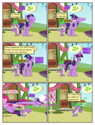 Size: 612x802 | Tagged: safe, artist:newbiespud, artist:winged cat, edit, edited screencap, screencap, pinkie pie, twilight sparkle, dragon, earth pony, pony, unicorn, comic:friendship is dragons, g4, too many pinkie pies, collaboration, comic, dialogue, ducking, eyes closed, female, glowing horn, horn, jumping, looking up, male, mare, one eye closed, salute, screencap comic, slit pupils, unicorn twilight, wink