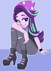 Size: 1280x1770 | Tagged: safe, artist:/d/non, starlight glimmer, equestria girls, g4, 30 minute art challenge, beanie, clothes, cute, female, glimmerbetes, hat, sitting, smiling, solo