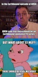 Size: 640x1280 | Tagged: safe, editor:tarkan809, megan williams, spike (g1), g1, my little pony 'n friends, would be dragonslayer, angry, angry video game nerd, earthbound, meme, text