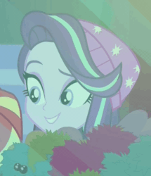 Size: 414x481 | Tagged: safe, screencap, starlight glimmer, equestria girls, equestria girls specials, g4, my little pony equestria girls: mirror magic, animated, beanie, clothes, cropped, female, gif, hat, solo