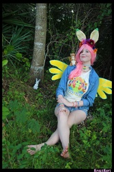 Size: 3456x5184 | Tagged: safe, artist:krazykari, fluttershy, human, squirrel, g4, clothes, cosplay, costume, irl, irl human, photo, plushie, pony ears, solo
