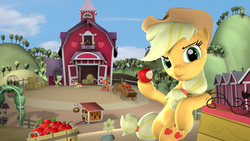 Size: 1920x1080 | Tagged: safe, artist:owlpirate, apple bloom, applejack, big macintosh, granny smith, earth pony, pony, g4, 3d, apple, food, looking at you, source filmmaker, sweet apple acres