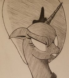 Size: 1511x1697 | Tagged: safe, artist:polar_storm, princess luna, alicorn, pony, g4, luna eclipsed, angry, female, mare, monochrome, simple background, sketch, solo, traditional art, white background