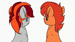 Size: 600x338 | Tagged: safe, artist:witchtaunter, edit, oc, oc:ginger, oc:synth wave, pony, unicorn, animated, cute, frame by frame, gay, gif, kissing, looking at each other, male, simple background, stallion, surprise kiss, white background