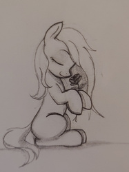 Size: 1100x1467 | Tagged: safe, artist:swegmeiser, pony, female, flower, mare, monochrome, pencil drawing, rose, solo, traditional art