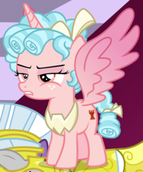 Size: 830x1000 | Tagged: safe, screencap, cozy glow, alicorn, pony, g4, the ending of the end, alicornified, bow, cozy glow is not amused, cozycorn, cropped, race swap, royal guard, solo focus, tail bow