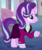 Size: 320x385 | Tagged: safe, screencap, starlight glimmer, pony, unicorn, g4, my little pony: friendship is magic, the last problem, all is well, bags under eyes, clothes, cropped, female, grin, headmare starlight, mare, older, older starlight glimmer, raised hoof, school of friendship, smiling, solo, suit