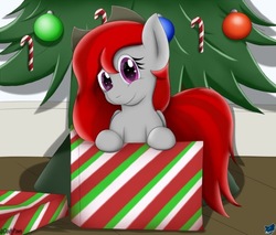 Size: 714x607 | Tagged: safe, artist:cloufy, oc, oc only, oc:solarswing, pegasus, pony, christmas, christmas gift, christmas tree, holiday, solo, tree