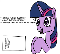 Size: 1024x927 | Tagged: safe, artist:platinumdrop, twilight sparkle, pony, g4, book, bookhorse, descriptive noise, excited, female, horse noises, mare, simple background, solo, white background