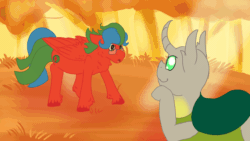 Size: 1920x1080 | Tagged: safe, artist:euspuche, oc, oc only, oc:sasir, oc:summer lights, changedling, changeling, pegasus, pony, animated, autumn, fluffy, forest, frame by frame, gif, glasses, green changeling, looking at each other, open mouth, sunlight, sunset, ych result