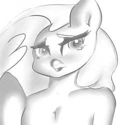 Size: 2000x2000 | Tagged: safe, artist:b88n00, fluttershy, pegasus, pony, g4, female, grayscale, high res, monochrome, palindrome get, solo