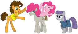 Size: 2089x915 | Tagged: safe, cheese sandwich, maud pie, mudbriar, pinkie pie, earth pony, pony, g4, brothers-in-law, female, lyrics in the description, male, ship:cheesepie, ship:maudbriar, shipping, siblings, sisters, smiling, song reference, straight, youtube link