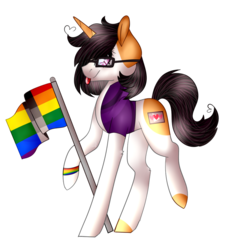 Size: 858x932 | Tagged: safe, artist:xpastel-lightytx, oc, oc only, oc:saver, pony, unicorn, bracelet, clothes, cute, female, homoflexible, jewelry, looking at you, pride, pride flag, solo, tongue out, vest