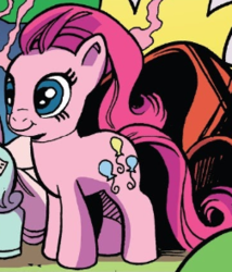Size: 252x294 | Tagged: safe, idw, pinkie pie, earth pony, pony, g4, spoiler:comic, spoiler:comic78, brushable, cropped, inanimate tf, solo focus, toy, transformation