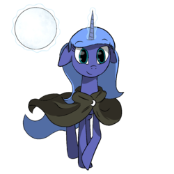 Size: 1000x1000 | Tagged: safe, artist:moon-litskies, princess luna, alicorn, pony, g4, cloak, clothes, female, floppy ears, looking at you, magic, moon, s1 luna, simple background, solo, telekinesis, transparent background