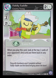 Size: 344x480 | Tagged: safe, enterplay, fiddlesticks, earth pony, pony, g4, my little pony collectible card game, premiere, apple family member, card, ccg, clothes, female, fiddle, mare, merchandise