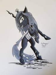 Size: 774x1032 | Tagged: safe, artist:sigilponies, queen chrysalis, changeling, changeling queen, g4, female, inktober, inktober 2019, rearing, solo, tongue out, traditional art
