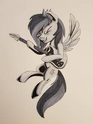 Size: 774x1032 | Tagged: safe, artist:sigilponies, oc, oc only, oc:prince whateverer, pegasus, pony, electric guitar, guitar, inktober, inktober 2019, musical instrument, solo, traditional art