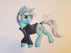 Size: 1032x774 | Tagged: safe, artist:sigilponies, lyra heartstrings, pony, unicorn, g4, clothes, dig the swell hoodie, female, hoodie, inktober, inktober 2019, solo, traditional art