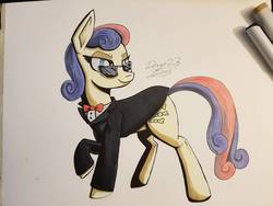 Size: 1032x774 | Tagged: safe, artist:sigilponies, bon bon, sweetie drops, earth pony, pony, g4, clothes, female, inktober, inktober 2019, secret agent sweetie drops, solo, suit, sunglasses, traditional art