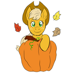 Size: 576x573 | Tagged: safe, applejack, pony, g4, autumn, female, pumpkin, solo