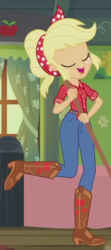 Size: 380x855 | Tagged: safe, screencap, applejack, equestria girls, five to nine, g4, my little pony equestria girls: better together, cropped, female, hair up, solo