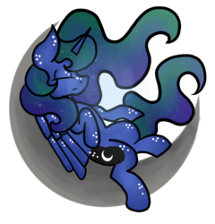 Size: 900x939 | Tagged: safe, artist:hunterthewastelander, princess luna, alicorn, pony, crescent moon, ethereal mane, eyes closed, female, galaxy mane, mare, moon, simple background, sleeping, sleeping on moon, solo, tangible heavenly object, transparent background, transparent moon