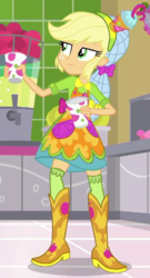 Size: 465x864 | Tagged: safe, screencap, applejack, equestria girls, g4, my little pony equestria girls: summertime shorts, shake things up!, boots, cropped, female, hairnet, shoes, solo