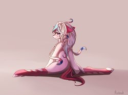 Size: 4000x2976 | Tagged: safe, artist:miokomata, oc, oc only, earth pony, semi-anthro, arm hooves, blushing, female, looking at you, looking back, looking back at you, simple background, solo, splits