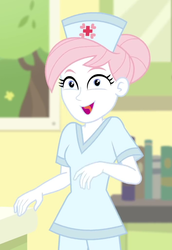 Size: 710x1032 | Tagged: safe, screencap, nurse redheart, equestria girls, equestria girls series, forgotten friendship, g4, clothes, cropped, faic, female, happy, hat, looking at you, nurse hat, scrubs (gear), smiling