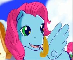 Size: 500x411 | Tagged: safe, screencap, thistle whistle, pegasus, pony, a very minty christmas, g3, cute, female, green eyes, happy, solo, thistlebetes