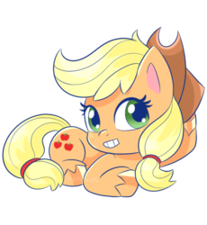 Size: 500x543 | Tagged: safe, artist:mofumofutchi, applejack, earth pony, pony, g4.5, my little pony: pony life, applejack's hat, chibi, colored hooves, cowboy hat, cute, cutie mark, female, hat, jackabetes, looking at you, mare, one eye closed, simple background, smiling, transparent background, unshorn fetlocks, wink
