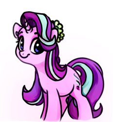 Size: 2894x3119 | Tagged: safe, artist:thefloatingtree, starlight glimmer, pony, unicorn, g4, cute, female, flower, flower in hair, glimmerbetes, high res, mare, simple background, smiling, solo, white background