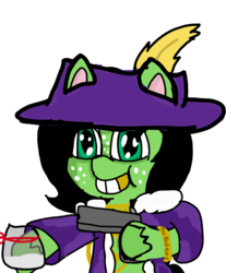 Size: 1440x1742 | Tagged: safe, artist:scotch, oc, oc:filly anon, pony, g4.5, my little pony: pony life, chest fluff, cocaine, drugs, feathered hat, female, filly, gangsta, gold chains, gold tooth, gun, hat, pimp, pimp hat, smiling, weapon