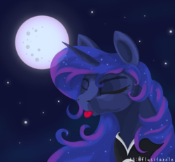 Size: 1711x1585 | Tagged: safe, artist:flusilazole, princess luna, alicorn, pony, g4, :p, eyes closed, female, majestic as fuck, moon, solo, tongue out