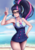Size: 777x1100 | Tagged: safe, artist:the-park, sci-twi, twilight sparkle, human, equestria girls, g4, adorasexy, armpits, attached skirt, beach, beach babe, blue swimsuit, clothes, cloud, cute, female, geode of telekinesis, glasses, human coloration, looking at you, magical geodes, ocean, one-piece swimsuit, peace sign, sci-twi swimsuit, sexy, skirt, sky, smiling, solo, striped swimsuit, swimsuit, tricolor swimsuit, twiabetes